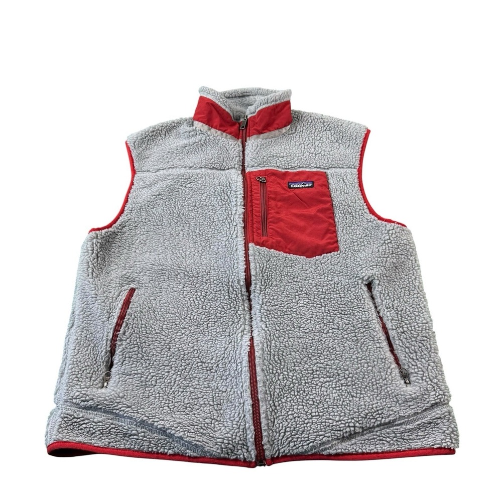 Patagonia Gray Red Deep Pile Full Zip Vest Size Retro Large VTG